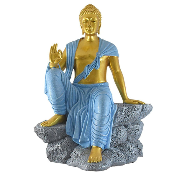 Buddha Sculpture 2.5 Feet High Glossy Golden Skyblue