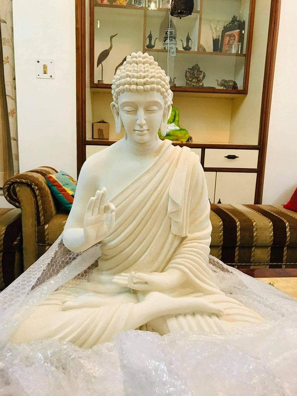 Buddha Sculpture 2 Feet High Glossy Cream