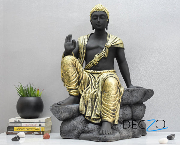 Buddha Sculpture 2.5 Feet High Glossy Black Antique