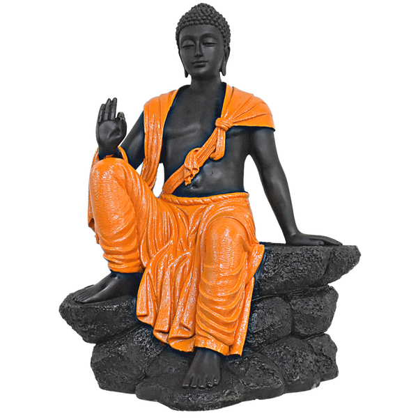 Buddha Sculpture 2.5 Feet High Glossy Black Orange