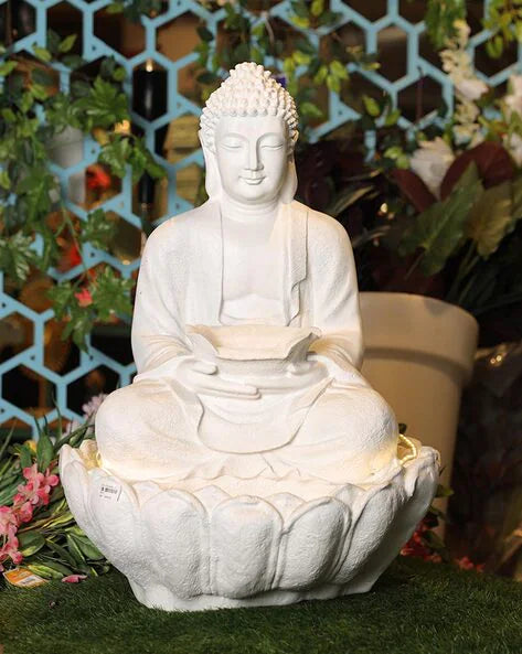 SwarnHouse Lotus Buddha Fountain White Color Large Size – 3 FT