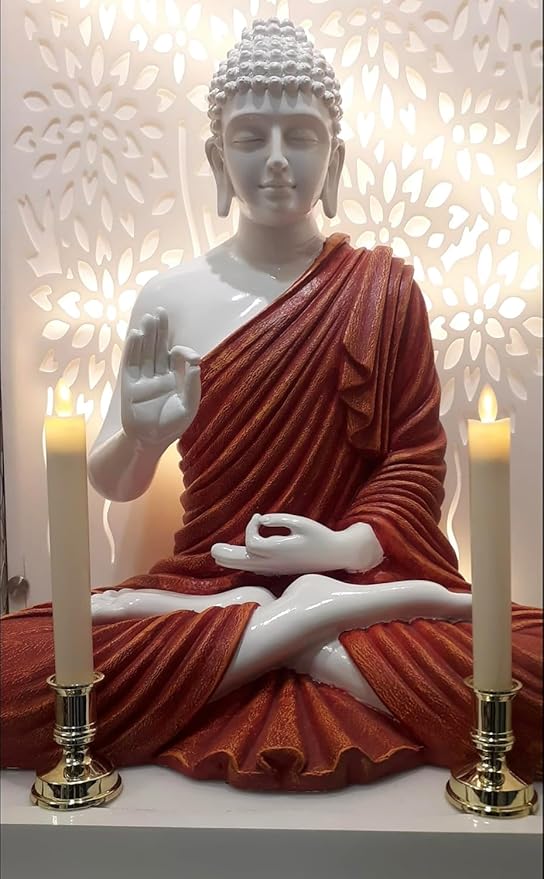 Buddha Sculpture 2 Feet High Glossy White rose