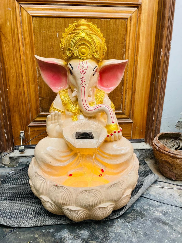 Swarnhouse Lord Ganesha Decorative Water Fountain, 3 Feet Tall, Lotus Base, Indoor Outdoor Garden Decor (Article 1)