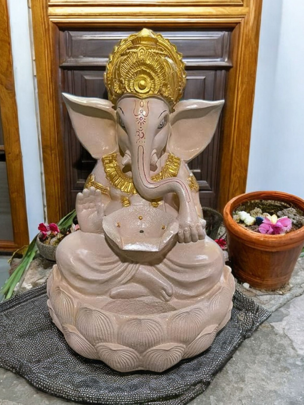 Swarnhouse Lord Ganesha Decorative Water Fountain, 3 Feet Tall, Lotus Base, Indoor Outdoor Garden Decor (Article 2)