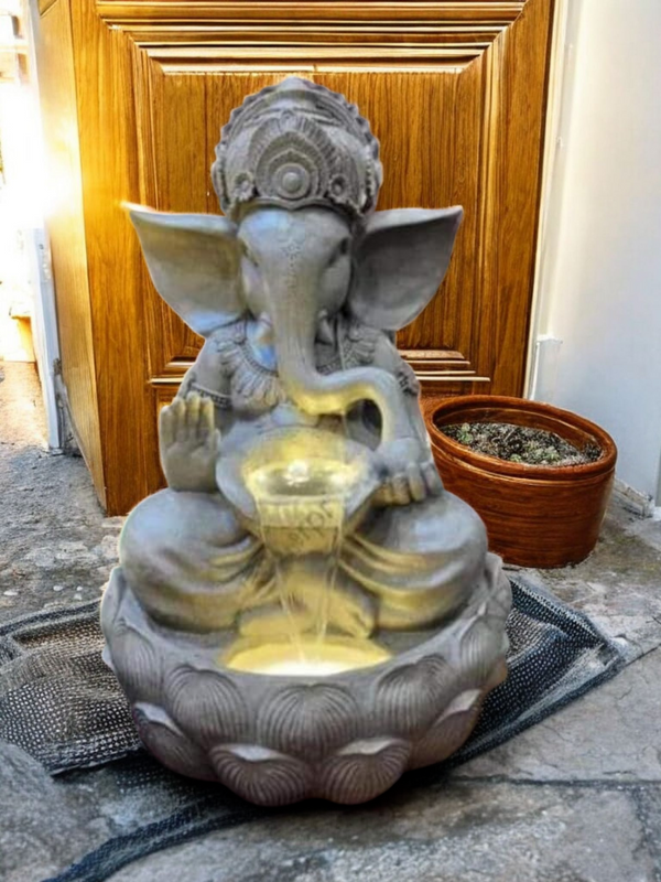 Swarnhouse Lord Ganesha Decorative Water Fountain, 3 Feet Tall, Lotus Base, Indoor Outdoor Garden Decor (Article 4)