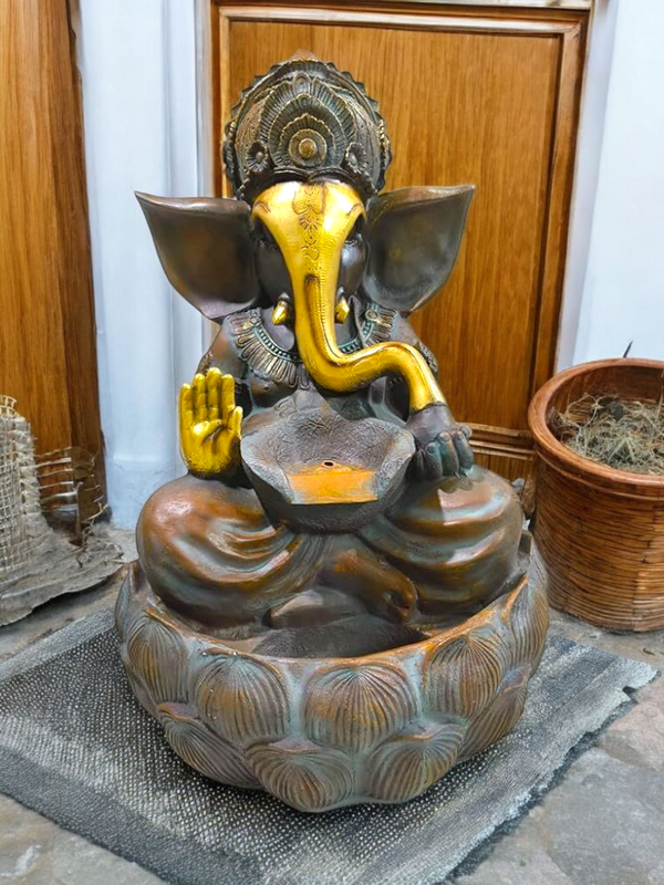 Swarnhouse Lord Ganesha Decorative Water Fountain, 3 Feet Tall, Lotus Base, Indoor Outdoor Garden Decor (Article 5)