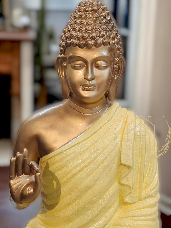 Buddha Sculpture 3 Feet High Glossy  Cream Golden 1