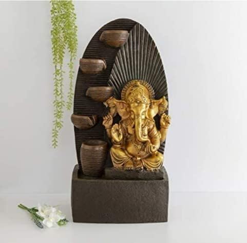 Swarnhouse Decorative Water Fountain with LED Light, 2 Feet, Indoor Tabletop Waterfall for Home Office Garden Article Ganesha