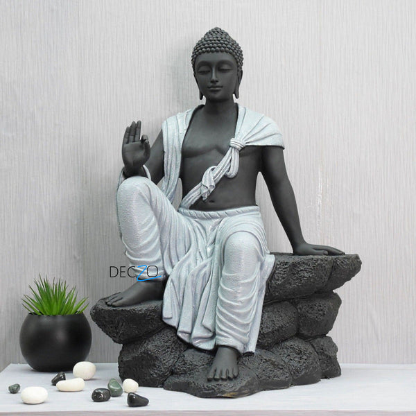 Buddha Sculpture 2.5 Feet High Glossy Black Grey