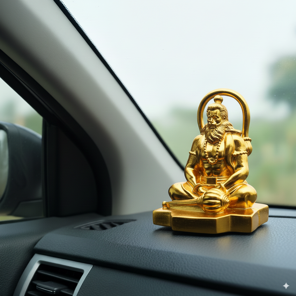 Swarnhouse Lord Hanuman Idol for Car Dashboard, Home, Office Desk – Hanuman Murti for for Pooja, Temple Showpiece, Decoration, Festivals and Gifting 3.5 Inch Size Golden