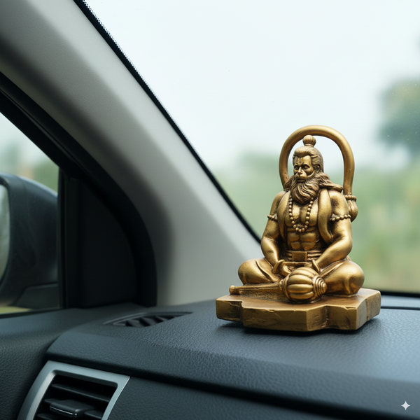 Swarnhouse Lord Hanuman Idol for Car Dashboard, Home, Office Desk – Hanuman Murti for for Pooja, Temple Showpiece, Decoration, Festivals and Gifting 3.5 Inch Size Antique Gold