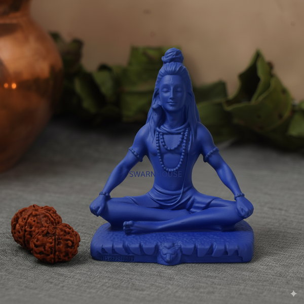 Swarnhouse Resin Mystical Lord Shiva Idol Shiv Murti Mahadev Statue Handcrafted Lord Shiva Murti for Home Decor Shivratri Mandir Temple Housewarming 4 Inch  Blue