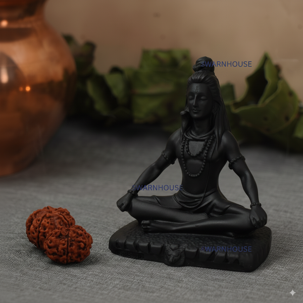 Swarnhouse Resin Mystical Lord Shiva Idol Shiv Murti Mahadev Statue Handcrafted Lord Shiva Murti for Home Decor Shivratri Mandir Temple Housewarming 4 Inch Black