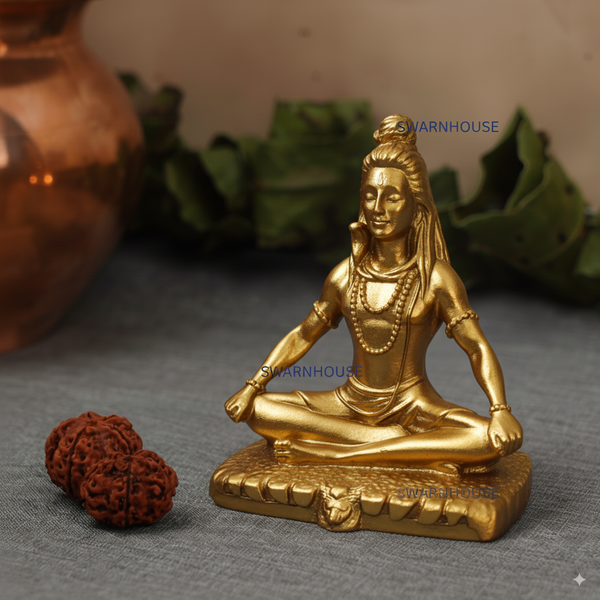Swarnhouse Resin Mystical Lord Shiva Idol Shiv Murti Mahadev Statue Handcrafted Lord Shiva Murti for Home Decor Shivratri Mandir Temple Housewarming 4 Inch Gold