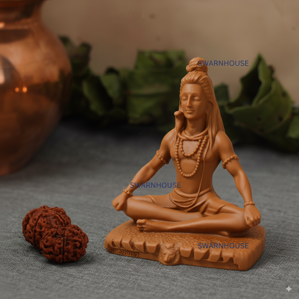 Swarnhouse Resin Mystical Lord Shiva Idol Shiv Murti Mahadev Statue Handcrafted Lord Shiva Murti for Home Decor Shivratri Mandir Temple Housewarming 4 Inch  Kesari