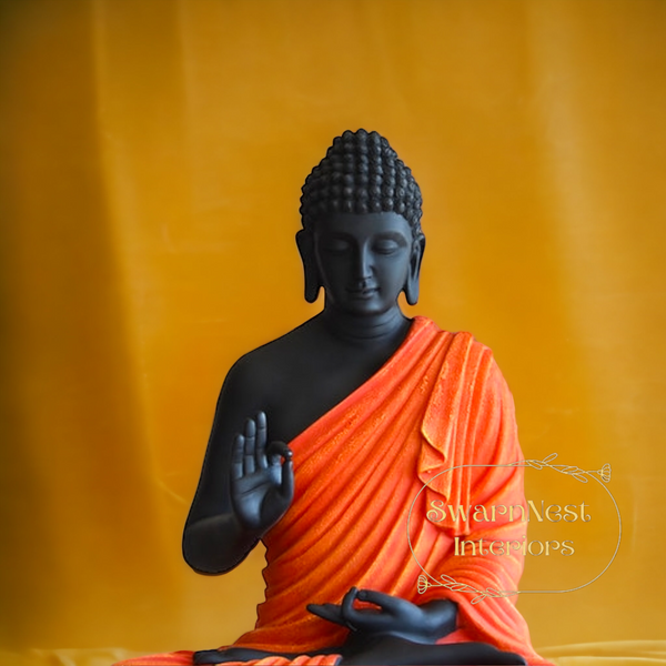 Buddha Sculpture 2 Feet High Glossy Black Orange