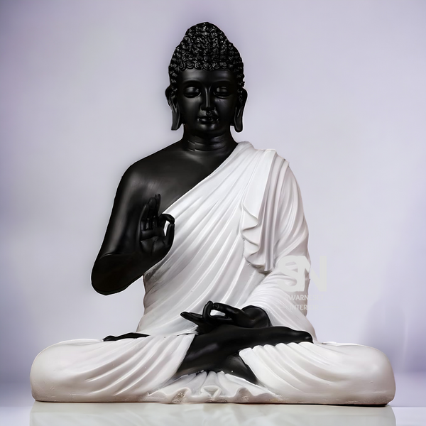 Buddha Sculpture 2 Feet High Glossy Black White
