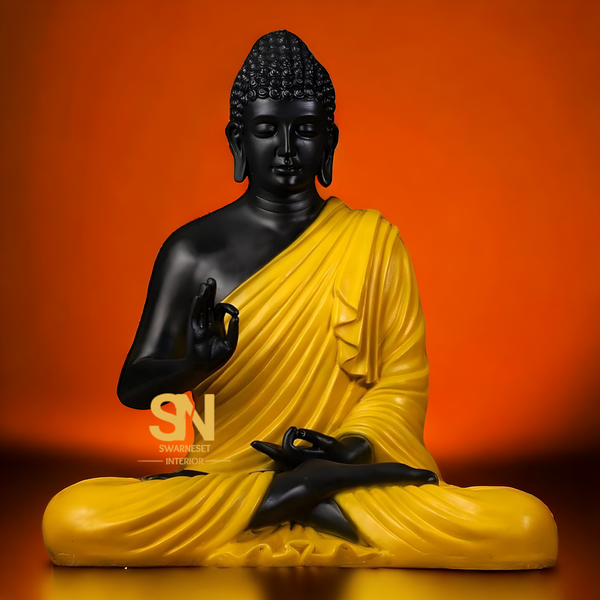 Buddha Sculpture 2 Feet High Glossy Black Yellow 2