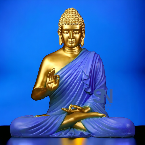 Buddha Sculpture 2 Feet High Glossy Dark Blue