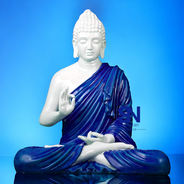 Buddha Sculpture 2 Feet High Glossy White Dark Blue