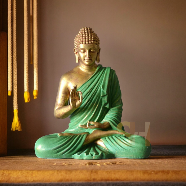 Buddha Sculpture 2 Feet High Glossy Golden Green