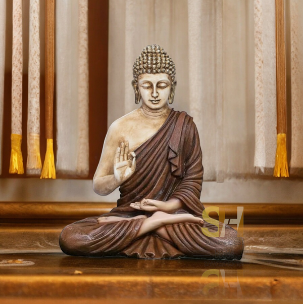 Buddha Sculpture 2 Feet High Glossy Brown Antique