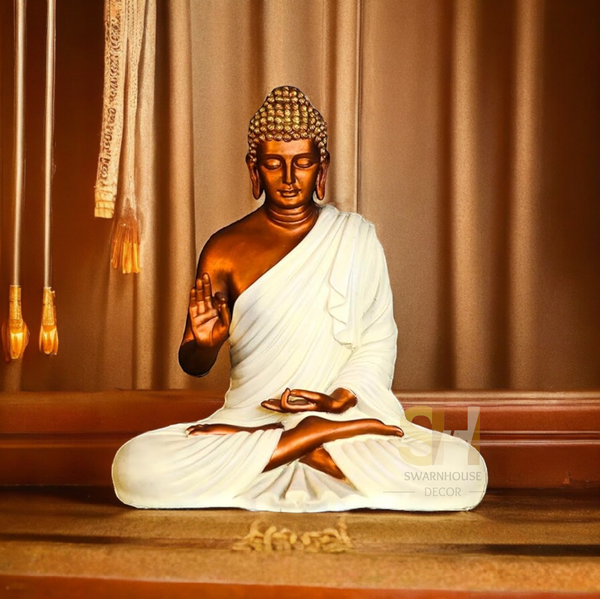 Buddha Sculpture 2 Feet High Glossy Cream Coper