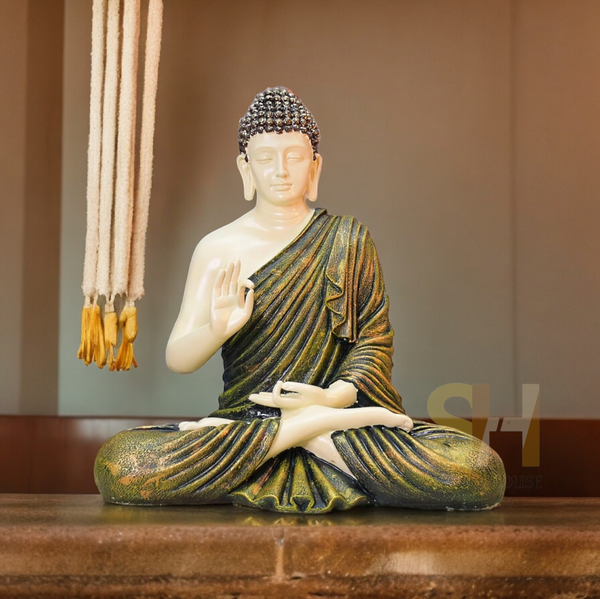 Buddha Sculpture 2 Feet High Glossy Yellow Green Multi