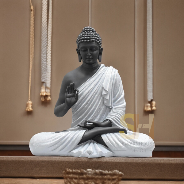 Buddha Sculpture 2 Feet High Glossy Black Grey
