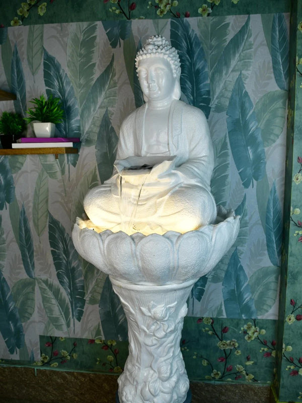 Buddha Water Fountain – Elegant Buddha Sitting Waterfall for Tranquil Home Decor & Gifts 3 Feet with Piler 4 Feet total